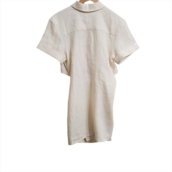 HEVRON Women Melanie Linen Cut-Out Mini Dress XS Ivory Short Sleeve Asymmetrical - Picture 6 of 13